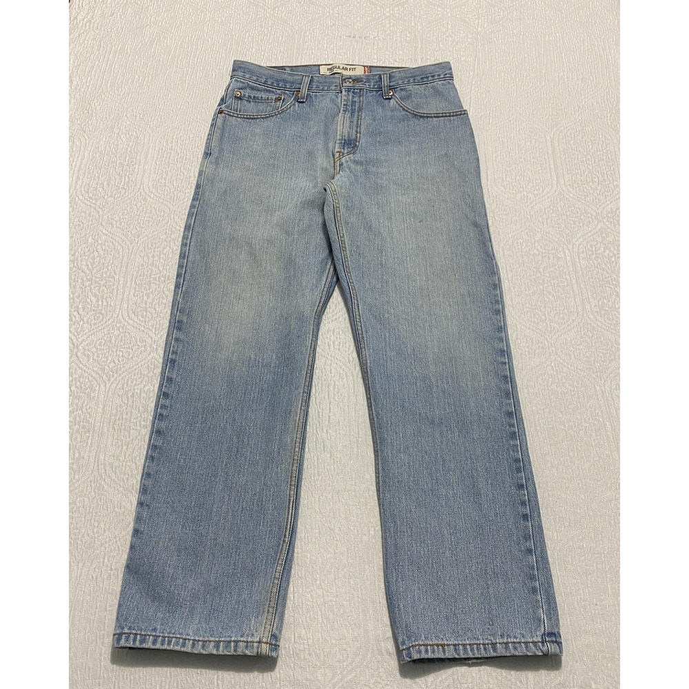 Levis 505 Regular Fit Jeans Mens 34x30 Light Wash Blue Straight Leg Denim